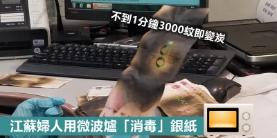 江蘇婦人用微波爐「消毒」銀紙 不到1分鐘3千蚊即變炭