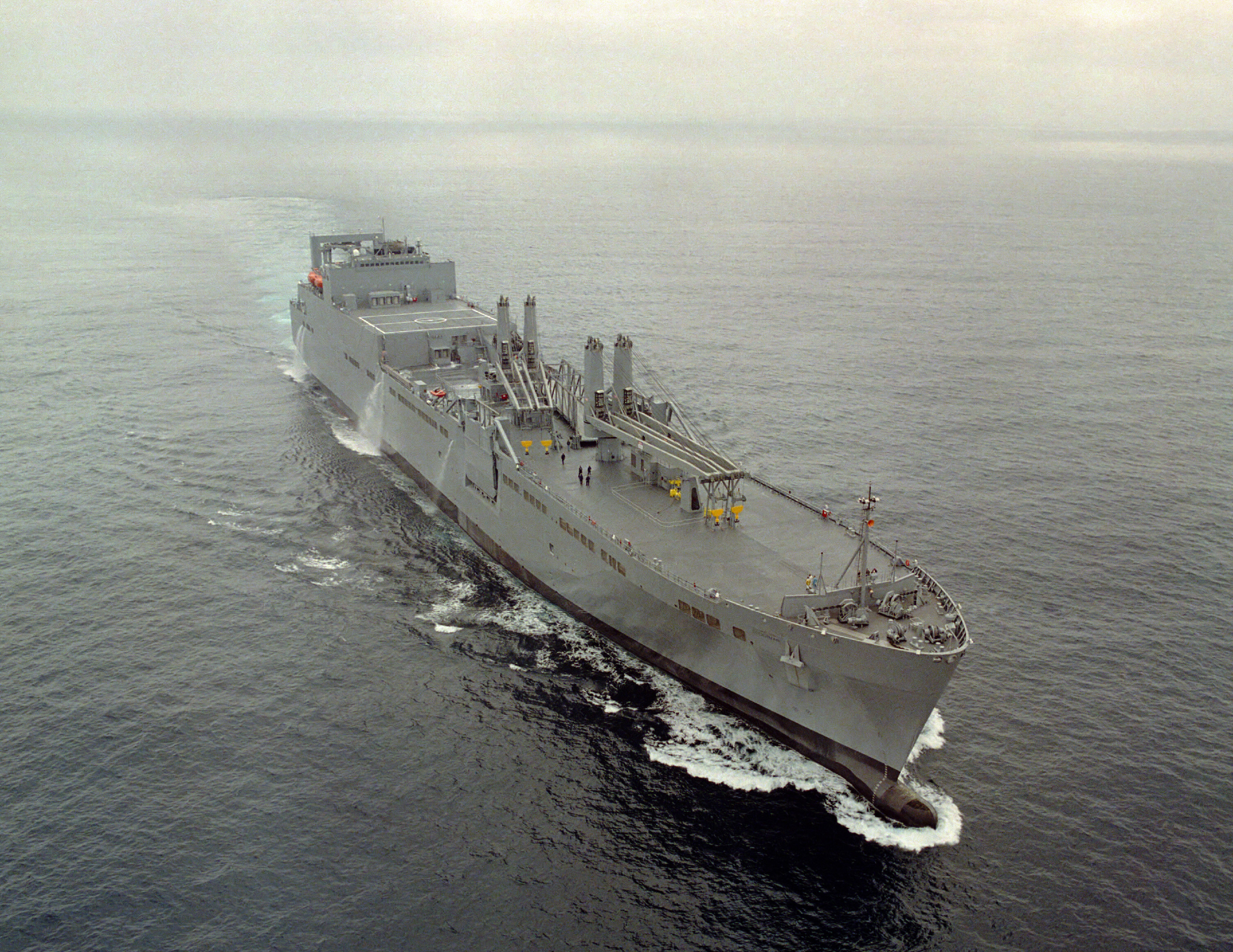 Aerial starboard bow view of the WATSON CLASS:  LARGE MEDIUM-SPEED RO-RO SHIP (LMSR);  USNS SODERMAN (T-AKR 317), underway during the builder's sea trials.