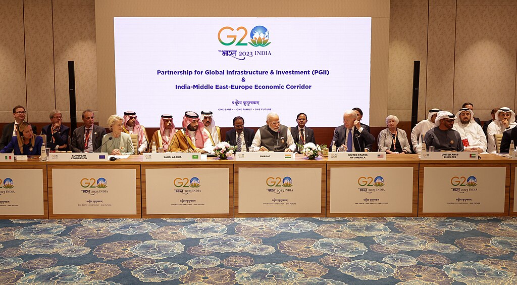 PM addresses at the Partnership for Global Infrastructure and Investment & India-Middle East-Europe Economics Corridor event during G20Summit, in New Delhi on September 09, 2023.