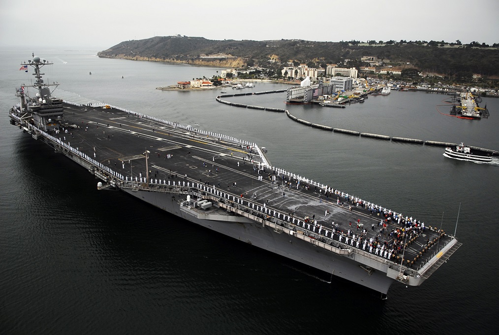 090706-N-6538W-075 SAN DIEGO, Calif. (July 6, 2009) The Nimitz-class aircraft carrier USS John C. Stennis (CVN 74) pulls into San Diego, Calif., to offload Carrier Air Wing (CVW) 9 prior to heading back to its homeport of Bremerton, Wash. Stennis is returning from a scheduled six-month deployment to the western Pacific Ocean. (U.S. Navy photo by Mass Communication Specialist 3rd Class Walter M. Wayman/ Released)  