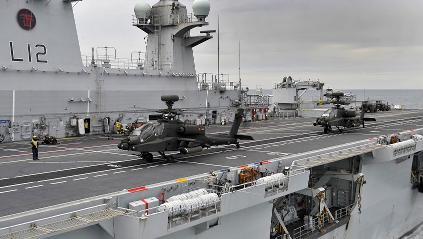 Apache Attack Helicopter Takes Off from HMS Ocean MOD 45150674